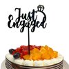 Just Engaged Cake Topper with Engagement Ring – Engagement Party & Bridal Shower Decoration, Sparkly, Built-In Stick, Thick & Sturdy, Mess-Free & Reusable Cake Topper (Black)