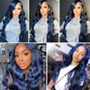 BLG Blue Lace Front Wigs Human Hair 180% Density Highlight Human Hair Wigs for Women Colored Human Hair Lace Front Wigs Glueless Wigs Human Hair Pre Plucked Skunk Stripe Wigs (20 Inch,Highlight Blue)