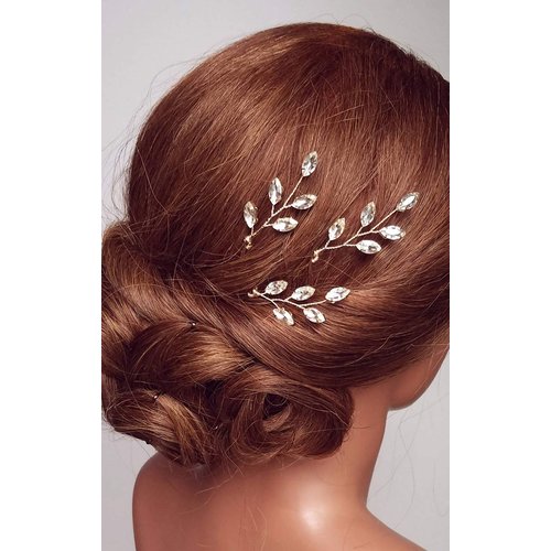 Kercisbeauty 3PCS Handmade Simple Crystal Leaf Leaves Hair Pins for Wedding Bridal Bridesmaids Flower Girls,Dancing Prom Party,Vintage Boho Hair Accessory(Silver)