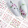 Pink Flower Nail Art Sticker Sakura Water Transfer Nail Stcikers Decal Nail Art Decoration Supplies Cherry Blossom Leaf Flotal Nail Design for Women Girls Manicure Decor (Cherry Blossom)