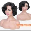 HANNE Short Curly Wigs for Black Women Side Part Ombre color Root Lace Part Short Wigs Curly Heat Resistant Loose Wave Black Women Wigs (Natural Black)