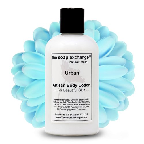 The Soap Exchange Body Lotion - Urban Scent - Hand Crafted 8 fl oz / 240 ml Natural Artisan Skin Care for Hand, Face, & Body, Moisturize, Hydrate, & Protect. Made in the USA.
