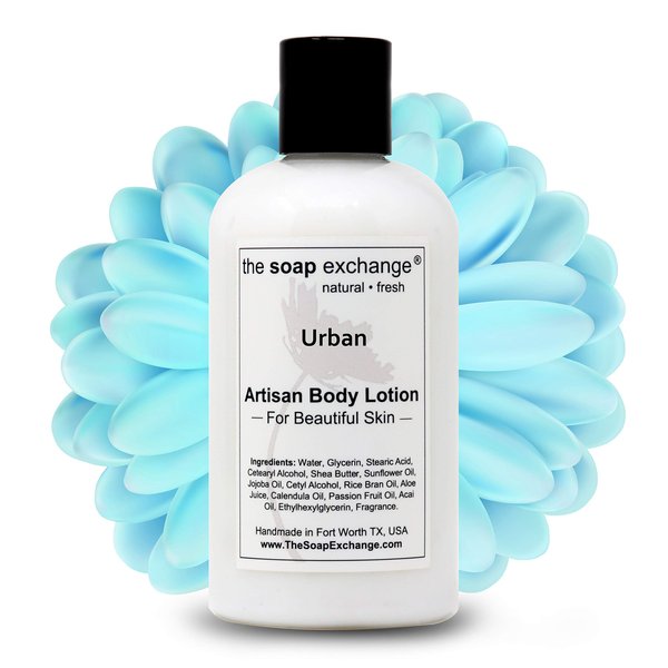 The Soap Exchange Body Lotion - Urban Scent - Hand Crafted 8 fl oz / 240 ml Natural Artisan Skin Care for Hand, Face, & Body, Moisturize, Hydrate, & Protect. Made in the USA.