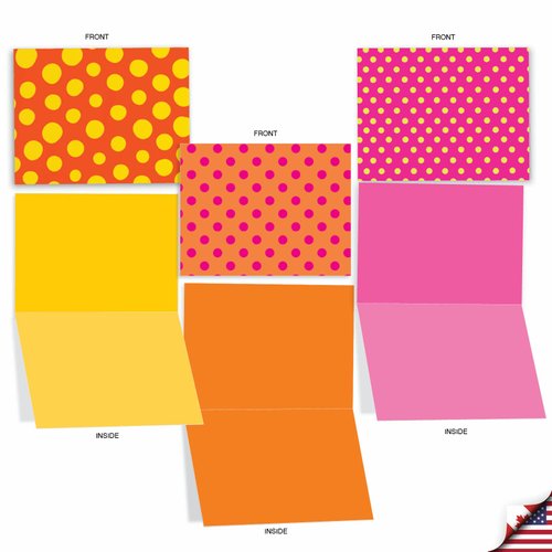 The Best Card Company - Box of 10 All Occasion Note Cards (4 x 5.12 Inch) - Blank Assorted Bulk Set - Hot Dots M3066