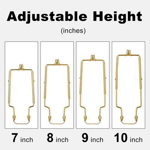 Lamp Shade Holder, 7 8 9 10 inch Adjustable Lamp Harp, Hardware Parts Included Brass Harp Frame and Finials, Standard Saddle, E14 E26 E27 Light Base UNO Fitter Adapter, Lamp Bracket Accessories (Gold)