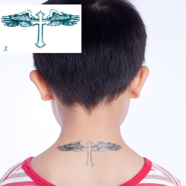 Yeeech Temporary Tattoos for Kids Cross Wings Halloween Neck Makeup Waterproof Small (4 Sheets)