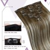 LaaVoo Balayage Clip in Hair Extensions Real Human Hair Light Brown to Blonde Balayage Hair Extensions Real Human Hair Clip ins Full Head Human Hair Extensions Clip in 7pcs 120g 16 Inch