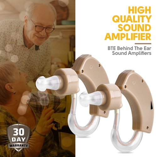 MEDca BTE Hearing Aids for Seniors - Behind the Ear Sound Amplifier Super Mini Size Sound Enhancer For Better Hearing (Pair)