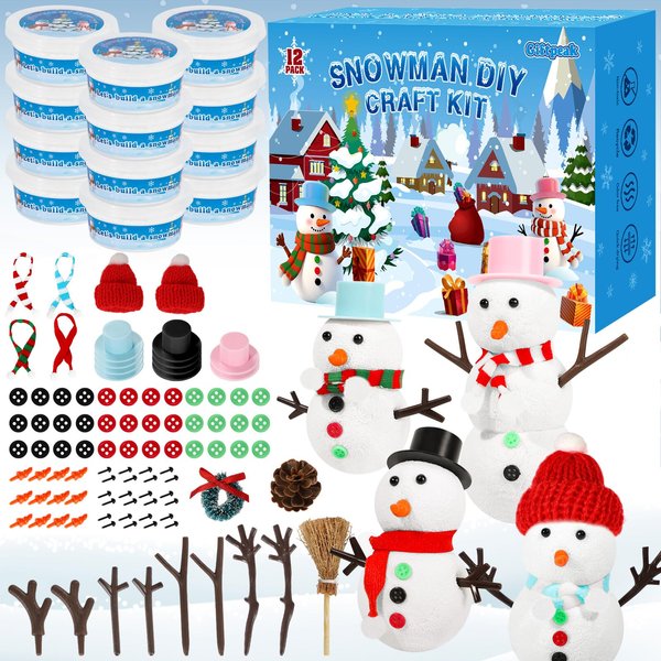 12 Pack DIY Snowman Kit Toys for Kids,Christmas Craft Xmas Gift Toy for Girl,Boy,Build a Snowman Kit Indoor Decorations,Creative Kids Air Dry Modeling Clay,Christmas Gift Stocking Stuffers for Toddler
