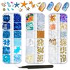 3 Boxes 3D Mixed Ocean Theme Nail Art Rhinestones Accessories Summer Beach Shell Starfish Conch Sea Series Sequin Nail Art Charms with Tweezers for DIY Nail Art Designs Manicure Decoration