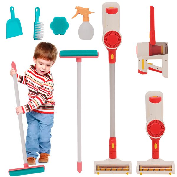 Vacuum Cleaner Toy for Toddler with Real Suction Function, Realistic Role-Play Cordless Vacuum Toy with Music, Kids Interactive Toy Cleaning Tool Set for Boys Girls