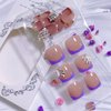 5D Purple French Tip Toe Nail Press Ons Rhinestone Press on Toenails with Butterfly Charms Purple Fake Toenails Glitter False Nails Press on Bow Press on Nails Full Cover Acrylic for Women Girl 24Pcs