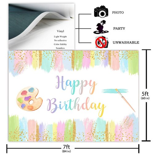 Avezano Paint Birthday Backdrop Watercolor Paints Birthday Party Decorations for Child Girl Coloring Art Party Theme Birthday Photography Background Cake Table Banner Supplies (7x5ft)