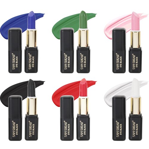 Joyeee Eye Black Stick for Sports, 6Pcs Face Paint Stick, Eyeblack Stick for Football Baseball, for Sports/Clown Makeup/Halloween/Costume Parties Accessories, Pink/Black/White/Green/Red/Blue