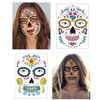 Day of the Dead Sugar Skull Tattoos Floral Black Skeleton Web Red Roses Halloween Costume Temporary Tattoos 9 Sheets