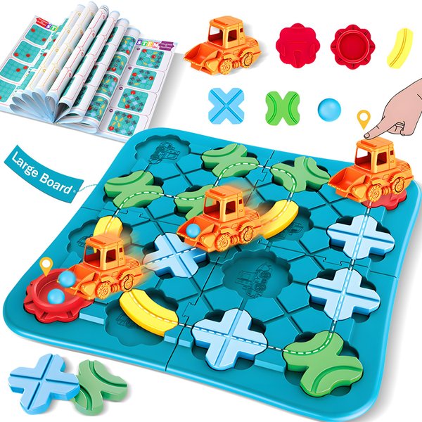 ROHSCE Toys STEM Board Games Smart Logical Road Builder Brain Teasers Puzzle Game, Montessori Preschool Travel Toy Board car Games for Kids Ages 4-8 Educational Toys Logic Games