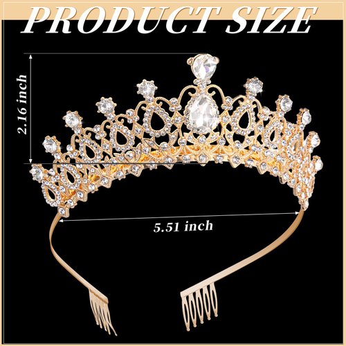 Loetere 12 Pcs Crystal Tiara and Princess Crown with Comb Crown Rhinestone Women Girls Tiara Headpiece Queen Hair Accessories for Birthday Party Wedding Prom Halloween Cosplay Costume(Gold)