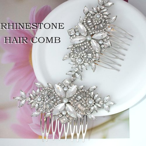 Wedding Bride Hair Comb Crystal Rhinestone Headpiece Pearl Bridal Hairpieces Sparkly Flower Bridesmaid Hair Combs Side Combs Hair Accessories for Women (Silver)