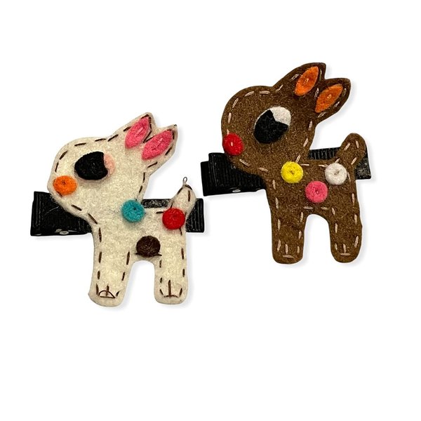 Reindeer Hair Clip, Winter Hair Accessories, Reindeer Bow