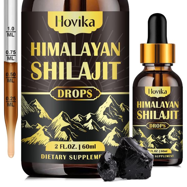 Pure Himalayan Shilajit Resin Supplement, Shilajit Liquid Drops 600mg Golden Shilajit with Fulvic Acid & 85+ Trace Minerals, Organic Ayurvedic Blend for Energy, Strength, Immunity Support, 2 Fl Oz