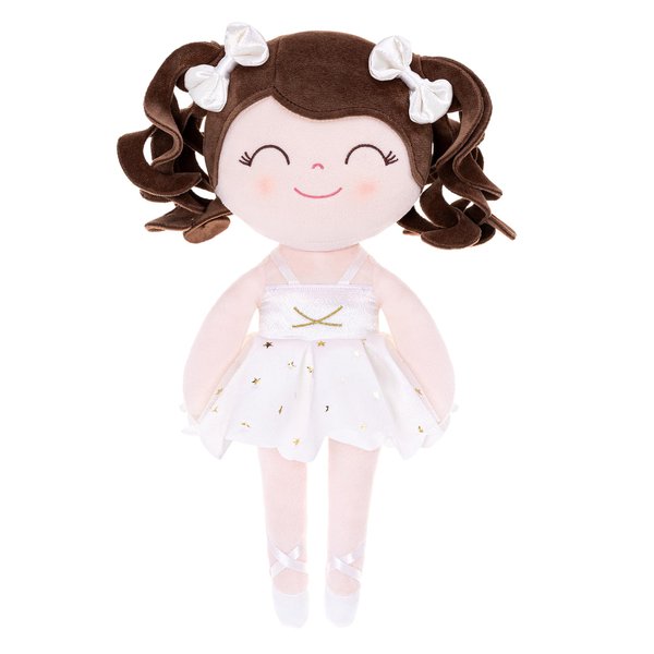 Gloveleya Baby Dolls Soft Snuggly Curly Hair Ballerina Doll First Baby Girl Gifts Plush Ballet Doll with Lace Mesh Dress White 14inches Ballerina Series