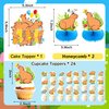 Capybara Birthday Party Supplies Capybara Theme Party Decorations Include 1Pc Happy Birthday Banner, 2Pcs Honeycomb, 18Pcs Latex Balloons, 50Pcs Stickers, 1Pc Cake Topper, 24Pcs Cupcake Toppers