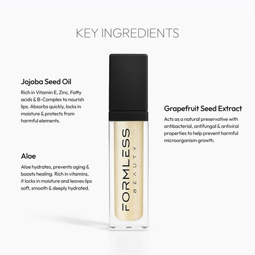 Formless Beauty | Bliss Lip Gloss by Jenny McCarthy | Transparent Nude Infused with Gold Shimmer | Vegan Hydrating Formula | Non-Sticky Aloe & Jojoba Infused | Paraben & Cruelty Free | Lip Enhancer