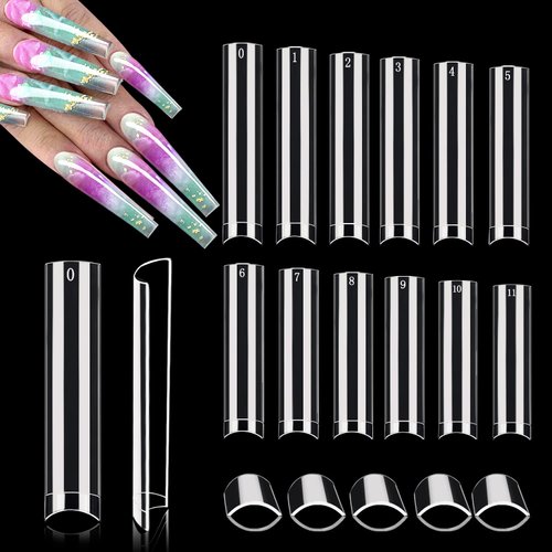 XXXL No C Curve Square Nail Tips, 600PCS Clear Nail Tips for Acrylic Nails Professional, Straight Tapered Square Nails Tips 3XL Extra Long Acrylic Nail Tips Half Cover French Nails for Women 12 Sizes