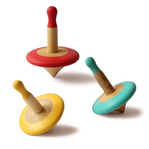 Shumee Handmade Wooden Set of 3 Spin Tops(Red, Blue, Yellow)| Colorful| 100% Child Safe| Gyroscope Fidget Spinner |Novelty Spinning Tops | Sensory Toys |Birthday Party Favors|Classic Wooden Trompos