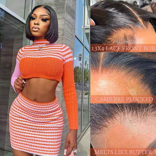 CUMASE Bob Wig Human Hair 13x4 HD Lace Frontal Wigs Human Hair Pre Plucked with Baby Hair 180 Density Short Straight Bob Lace Front Wigs Human Hair for Women 10 Inch