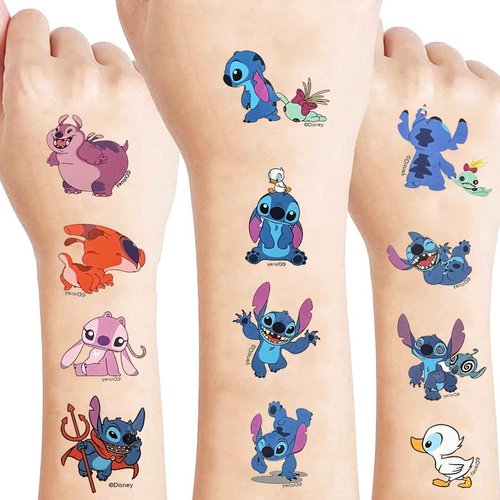 8 Sheets Kids Tattoo Summer Party Tattoo Hawaiian Luau Themed Tattoos Tropical Beach Tattoos Waterproof Temporary Tattoos Stickers Party Decoration Supplies for Adults (Stitch)