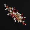 BERYUAN Pearls Red Crystal Leaves Hair Clips Crystal Rhinestone Pearls Hairpiece Wedding Leaves Rhinestone Pearls Comb Clips Wedding Bridal Hair Clips for Wedding Women Girls (red)