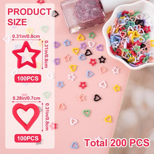 HINZIC 200Pcs Kawaii Nail Charms, Heart Stars Macarone Love 3D Cartoon Acrylic Resin Nail Gems Wedding Decor for Women Girls Phone Case Scrapbook Envelope Cards Making