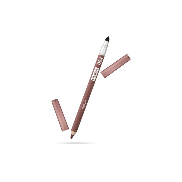 Pupa Milano True Lips Blendable Lip Liner - Dual-Ended Matte Lining Color and Brush - Light and Creamy, Hydrating, High Pigment, Smudge Proof Formula - Paraben Free - 004 Plain Brown - 0.042 oz