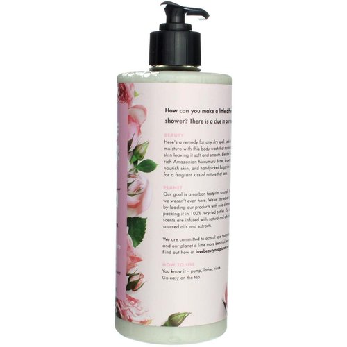Love Beauty And Planet, Bountiful Moisture Body Wash to Clean Hydrate Skin Murumuru Butter Silicone Free Paraben Free Vegan, rose, 16 Fl Oz