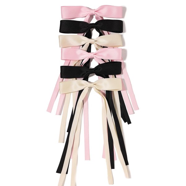 LFOUVRE Bow Hair Clips for Women, Ribbon Hair Bows for Women, 6pcs Tassel Hair Bow Clips, Claw Hair Clip with Bow, Solid Metal Bow Clips for Hair, BowKnot Barrettes Hair Accessories for Girls Teens