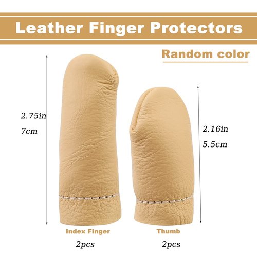 2 Pairs Leather Finger Protector Needle Felting Knitting Finger Thimble Guards Tools for Hand Craft Sewing Needlework Handmaking(Random Color)