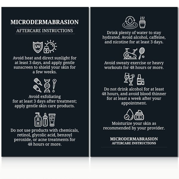 Havongki - 100 pack - 2 x 3.5" Premium Microdermabrasion Aftercare Instructions Cards Care PMU Supplies for Professional Esthetician - MA03A100_N