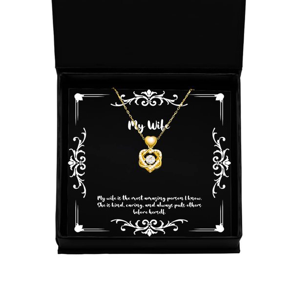 OrangePieces Funny Wife Gifts, My Wife is The Most Amazing Person I Know. She is, Sarcastic Birthday Heart Knot Gold Necklace from Wife, Recycled, Upcycled, Ecofriendly, Sustainable, Zero Waste