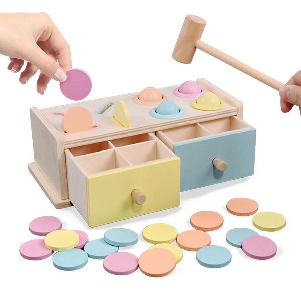 Wooden drawer Coin Sort Knock box Preschool puzzle games Montessori Early education toys Gifts for boys and girls ages 2-4