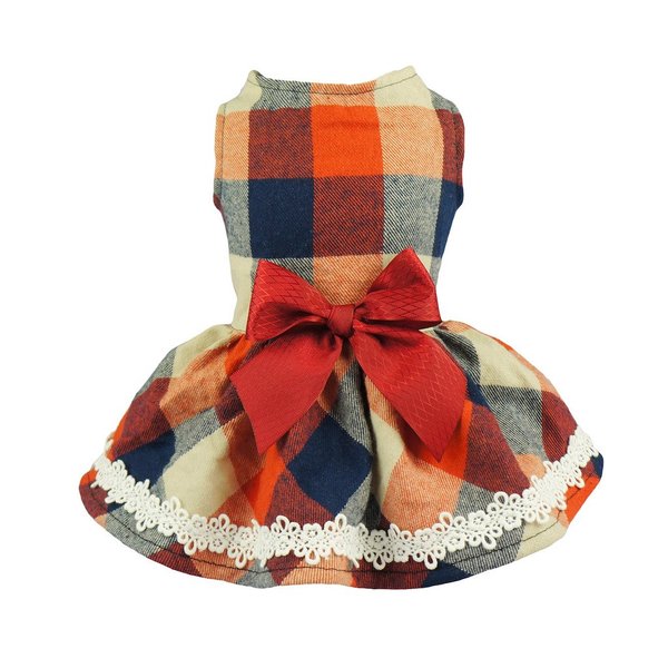 Fitwarm Christmas Elegant Lace Plaid Dog Dress for Pet Clothes Shirts Apparel, Small