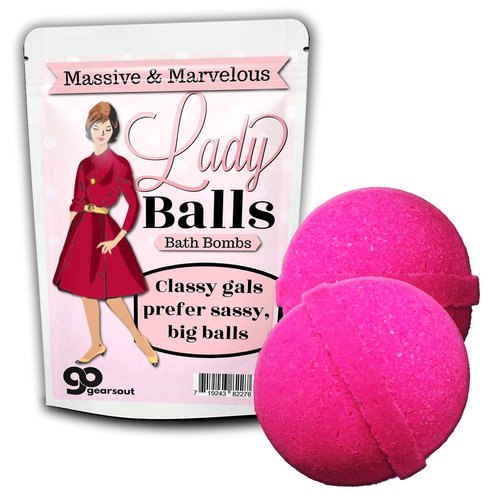 Lady Balls Bath Bombs - Funny Vintage Model Design - XL Bath Fizzers for Women - Giant, Pink, Handcrafted, 2 pk
