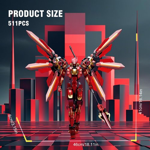 DAHONPA Red Transformer Mech Building Blocks Set (511+ Pieces), Assembled Mecha Robot Model Kit Mecha Warrior Toys for Adults and Kids Christmas Birthday Gift