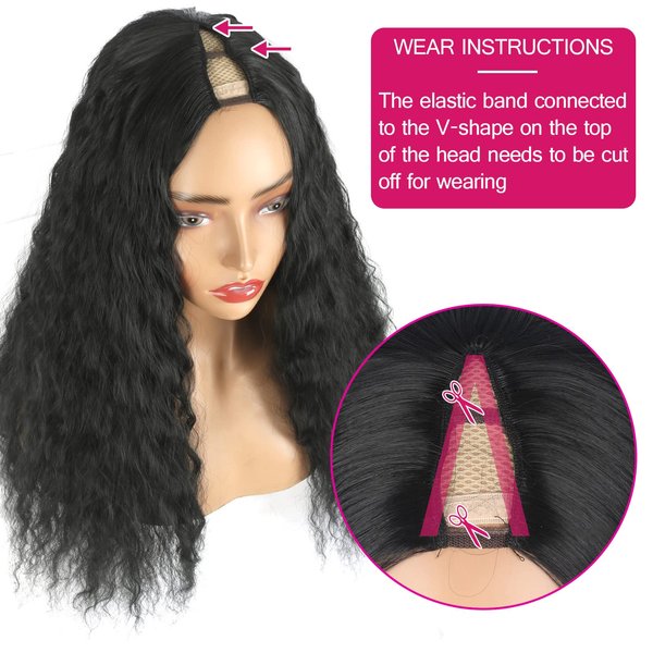 Matthia Black V Part Wig Kinky Curly Wigs Clip in Half Wigs for Black Women, 22inch Synthetic Hair Upgrade U Part Cruly Wig No Leave out Half Wigs V Shape Wigs for Black Women Beginner Friendly(1B#)