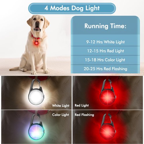 Dog Collar Light, 2 Packs 4 Modes Dog Collar Lights for Nighttime Clip on, High Capacity USB Rechargeable Dog Light, IP68 Waterproof Dog Lights for Night Walking, Climbing, Camping, Cycling, Running