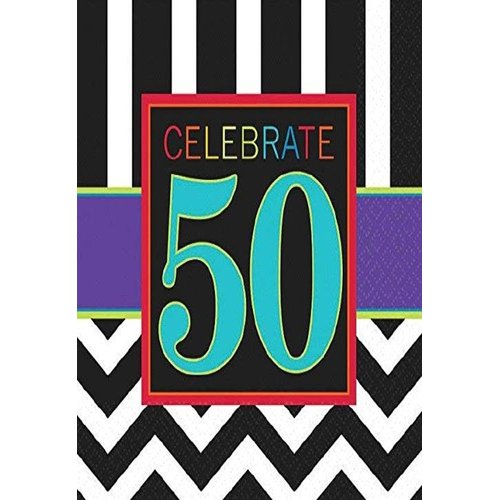 Must-Have Chevron and Stripes 50th Birthday Party Beverage Napkins Tableware, Pack of 16, Multi , 5"x5" Paper
