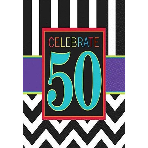 Must-Have Chevron and Stripes 50th Birthday Party Beverage Napkins Tableware, Pack of 16, Multi , 5"x5" Paper