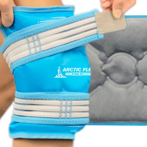 Vive Knee Ice Pack Dual Strap - Reusable Gel for Hot and Cold Therapy - Wrap Around Entire Joint After Replacement Surgery Or Injury - Cooling Compression for Pain and Swelling - Men, Women (Blue)