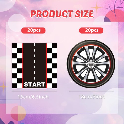 40PCS Hot Car Party Supplies Happy Birthday Dinnerware Disposable Racing Car Race Track Party Favors Plates and Napkins Sets for Kids Boys Birthday Racing Sports Serves 20