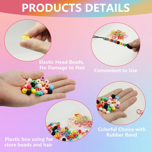 50Pcs Girls Hair Beads Kids Decorations, Silicone Hair Beads Decors Colorful Rubber Band Hair Beads with Hair Threader Plastic Box, Hair Pony Beads for Kids Girls Women Braids Hair Accessories